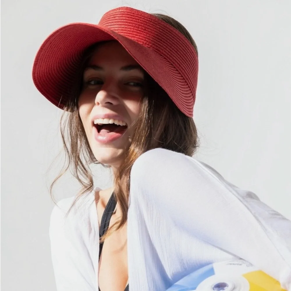 I.N.C. International Concept Solid Straw Red Visor